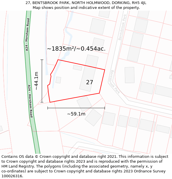 27, BENTSBROOK PARK, NORTH HOLMWOOD, DORKING, RH5 4JL: Plot and title map