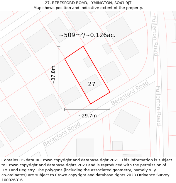 27, BERESFORD ROAD, LYMINGTON, SO41 9JT: Plot and title map