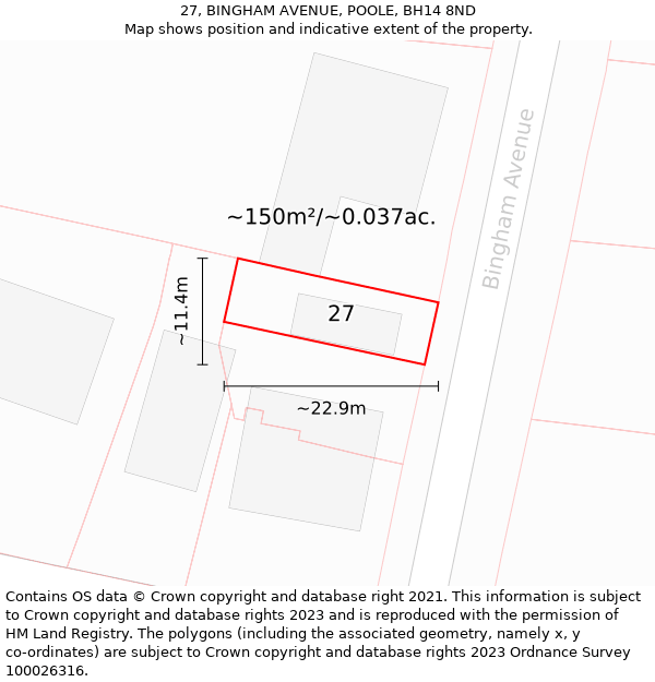 27, BINGHAM AVENUE, POOLE, BH14 8ND: Plot and title map