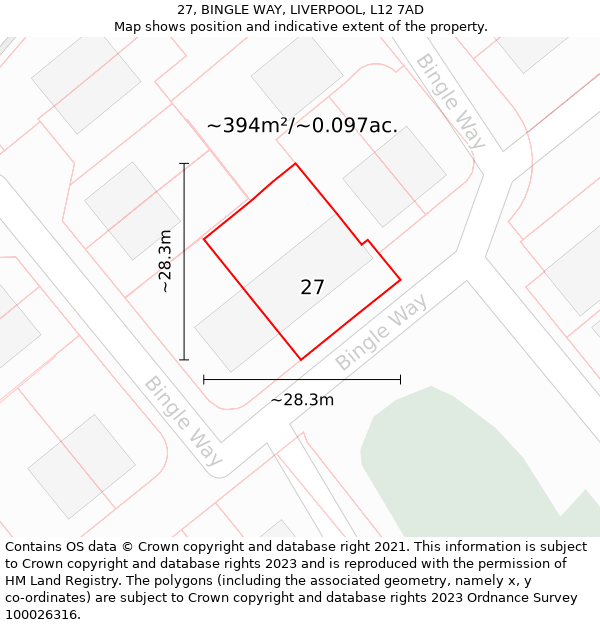 27, BINGLE WAY, LIVERPOOL, L12 7AD: Plot and title map