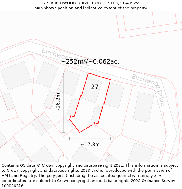 27, BIRCHWOOD DRIVE, COLCHESTER, CO4 6AW: Plot and title map