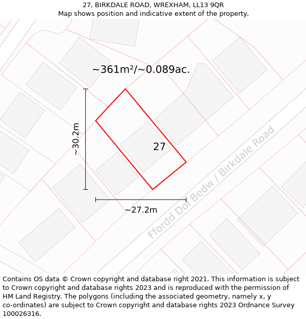 27, BIRKDALE ROAD, WREXHAM, LL13 9QR: Plot and title map