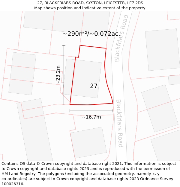 27, BLACKFRIARS ROAD, SYSTON, LEICESTER, LE7 2DS: Plot and title map