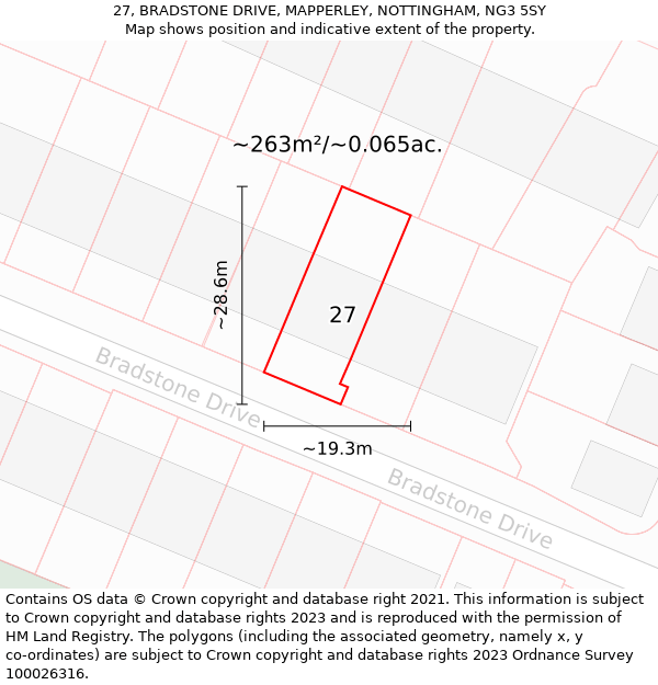 27, BRADSTONE DRIVE, MAPPERLEY, NOTTINGHAM, NG3 5SY: Plot and title map