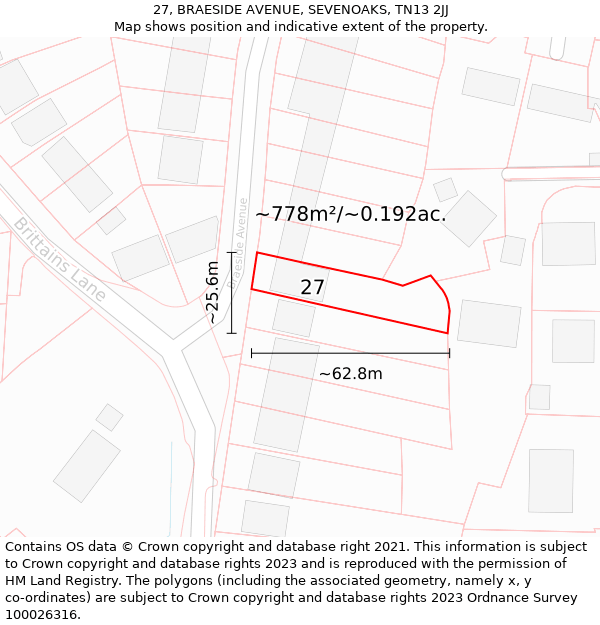 27, BRAESIDE AVENUE, SEVENOAKS, TN13 2JJ: Plot and title map