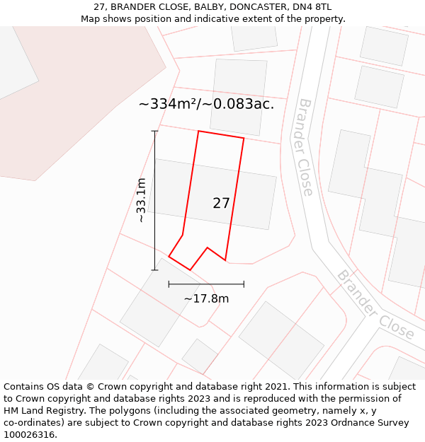 27, BRANDER CLOSE, BALBY, DONCASTER, DN4 8TL: Plot and title map