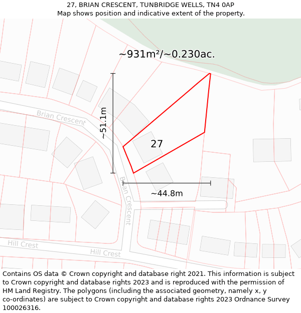 27, BRIAN CRESCENT, TUNBRIDGE WELLS, TN4 0AP: Plot and title map