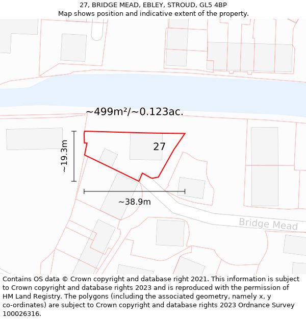 27, BRIDGE MEAD, EBLEY, STROUD, GL5 4BP: Plot and title map