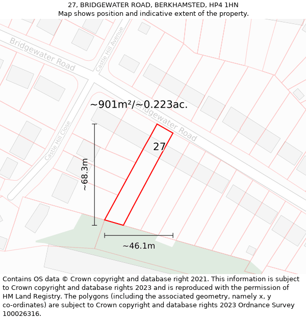 27, BRIDGEWATER ROAD, BERKHAMSTED, HP4 1HN: Plot and title map