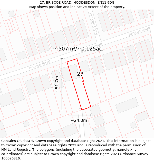 27, BRISCOE ROAD, HODDESDON, EN11 9DG: Plot and title map