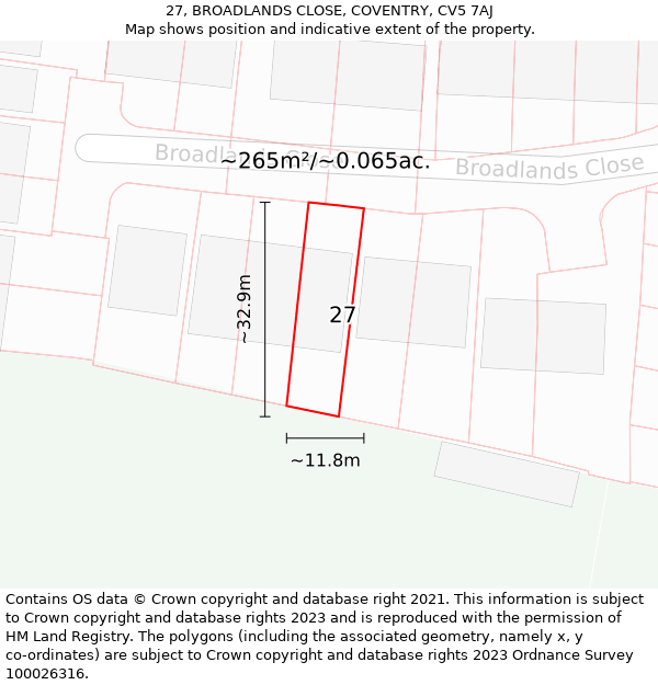 27, BROADLANDS CLOSE, COVENTRY, CV5 7AJ: Plot and title map