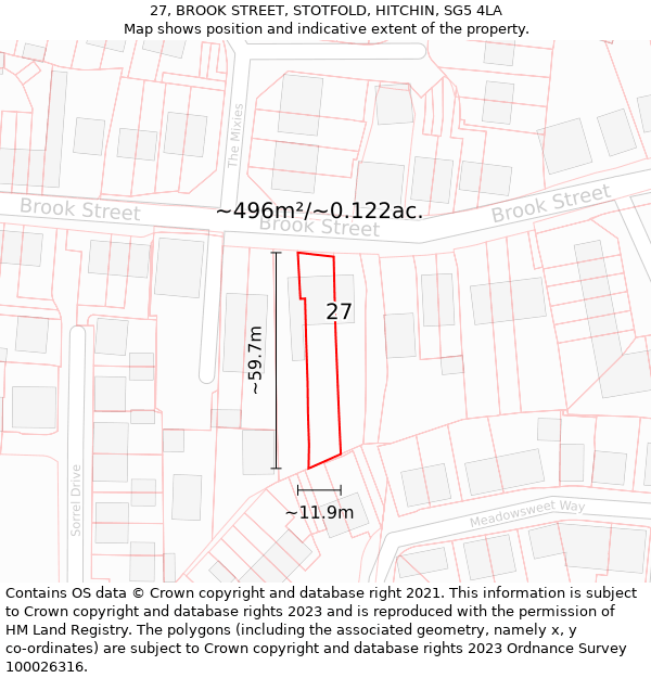 27, BROOK STREET, STOTFOLD, HITCHIN, SG5 4LA: Plot and title map