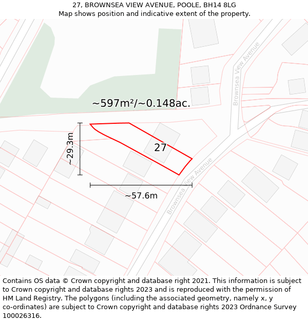 27, BROWNSEA VIEW AVENUE, POOLE, BH14 8LG: Plot and title map