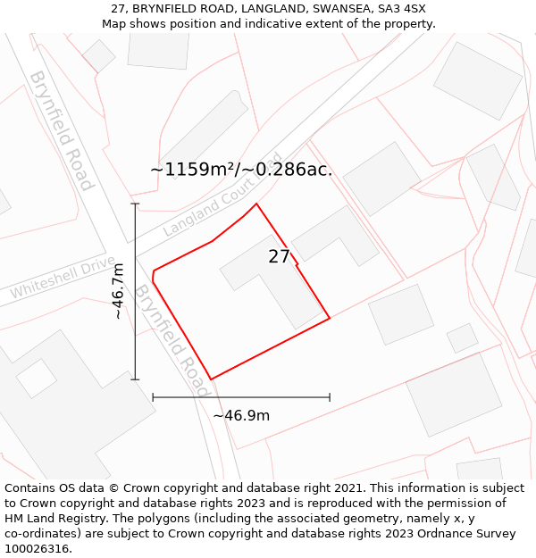 27, BRYNFIELD ROAD, LANGLAND, SWANSEA, SA3 4SX: Plot and title map