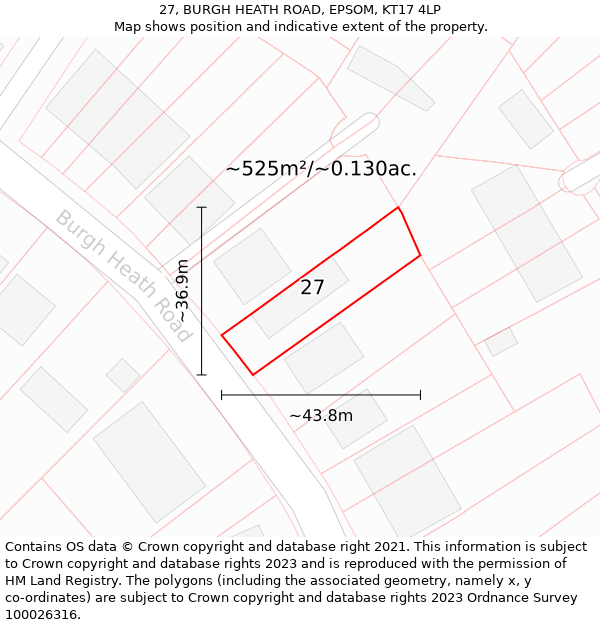 27, BURGH HEATH ROAD, EPSOM, KT17 4LP: Plot and title map