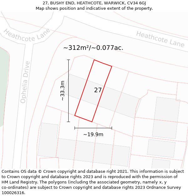 27, BUSHY END, HEATHCOTE, WARWICK, CV34 6GJ: Plot and title map