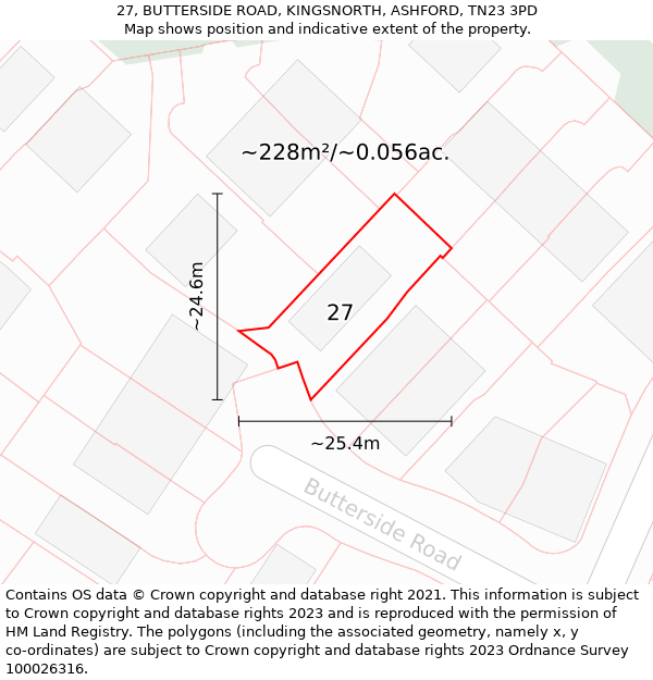 27, BUTTERSIDE ROAD, KINGSNORTH, ASHFORD, TN23 3PD: Plot and title map