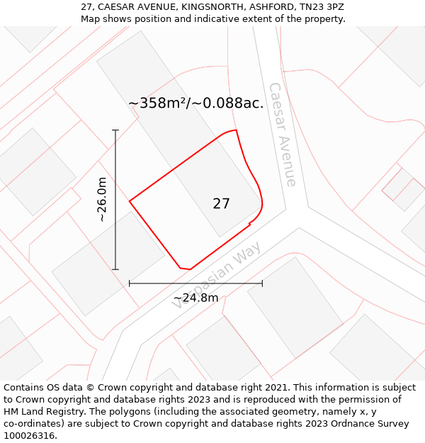 27, CAESAR AVENUE, KINGSNORTH, ASHFORD, TN23 3PZ: Plot and title map