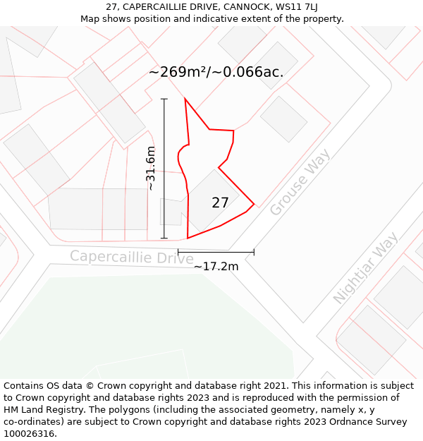 27, CAPERCAILLIE DRIVE, CANNOCK, WS11 7LJ: Plot and title map