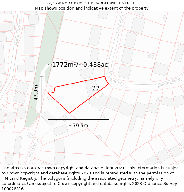 27, CARNABY ROAD, BROXBOURNE, EN10 7EG: Plot and title map