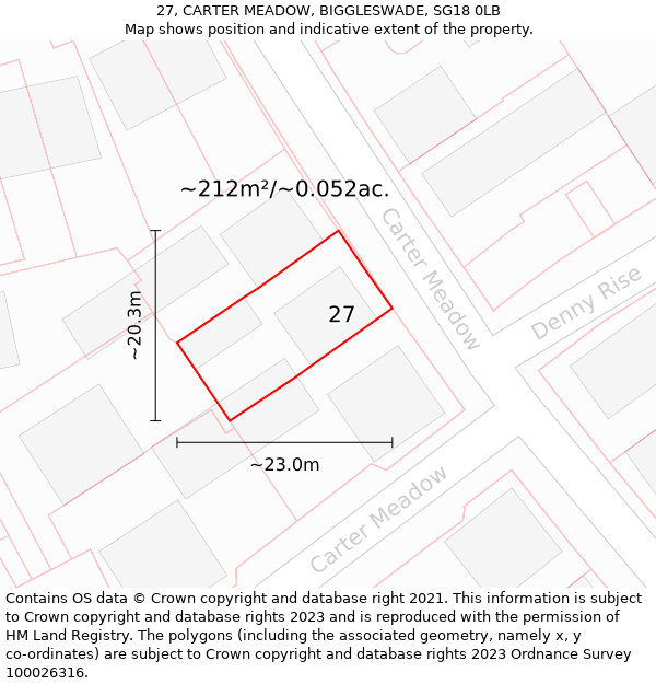 27, CARTER MEADOW, BIGGLESWADE, SG18 0LB: Plot and title map