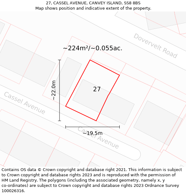 27, CASSEL AVENUE, CANVEY ISLAND, SS8 8BS: Plot and title map