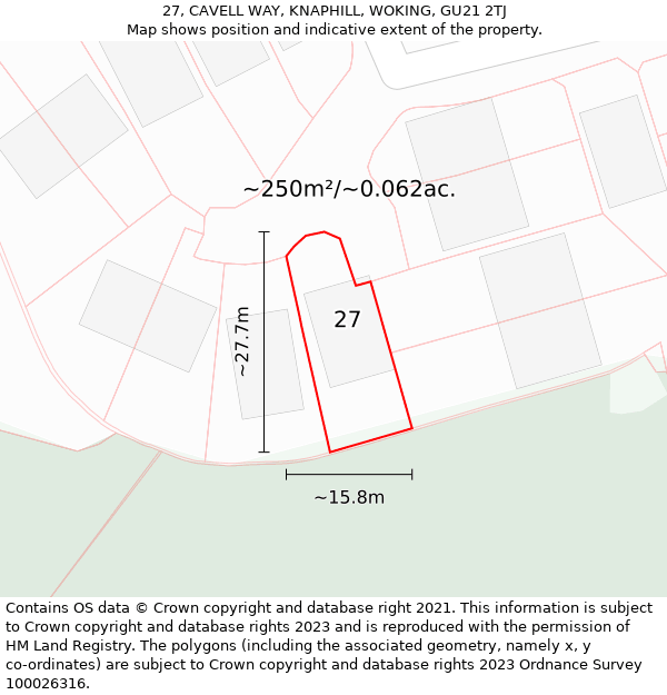 27, CAVELL WAY, KNAPHILL, WOKING, GU21 2TJ: Plot and title map