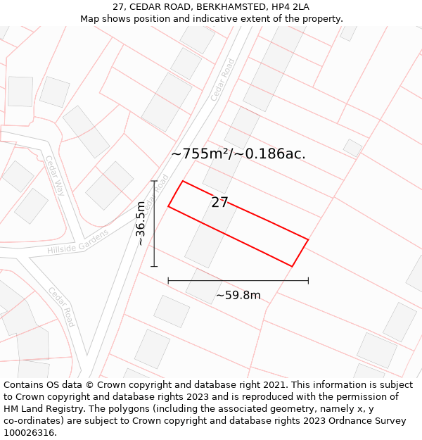 27, CEDAR ROAD, BERKHAMSTED, HP4 2LA: Plot and title map