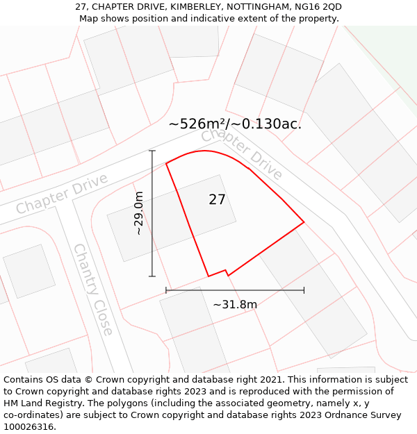 27, CHAPTER DRIVE, KIMBERLEY, NOTTINGHAM, NG16 2QD: Plot and title map