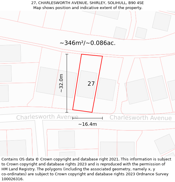 27, CHARLESWORTH AVENUE, SHIRLEY, SOLIHULL, B90 4SE: Plot and title map