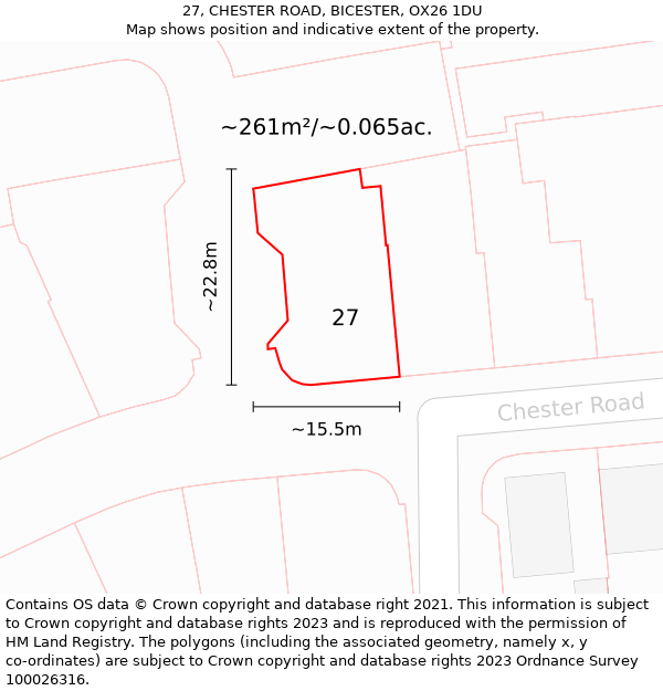 27, CHESTER ROAD, BICESTER, OX26 1DU: Plot and title map