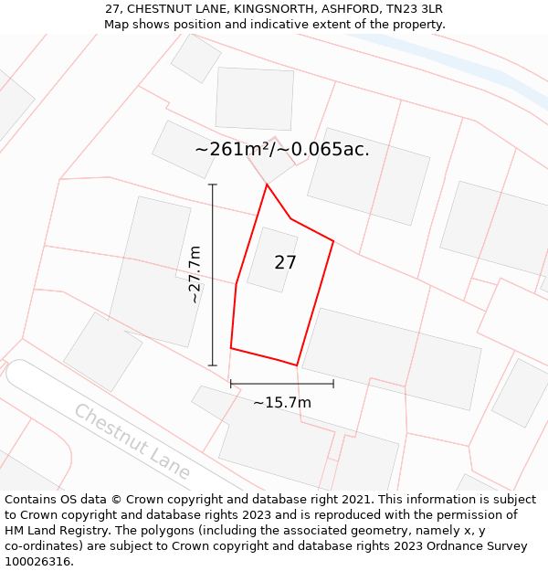 27, CHESTNUT LANE, KINGSNORTH, ASHFORD, TN23 3LR: Plot and title map