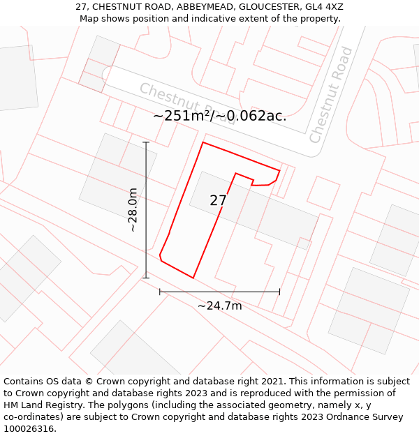 27, CHESTNUT ROAD, ABBEYMEAD, GLOUCESTER, GL4 4XZ: Plot and title map