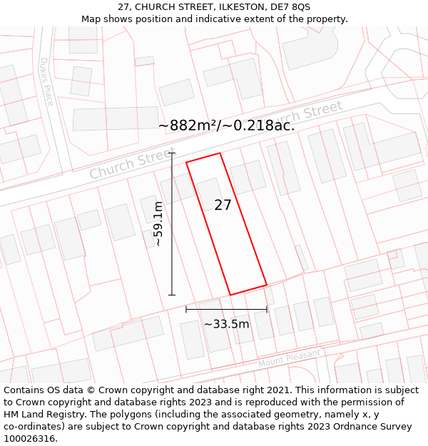 27, CHURCH STREET, ILKESTON, DE7 8QS: Plot and title map