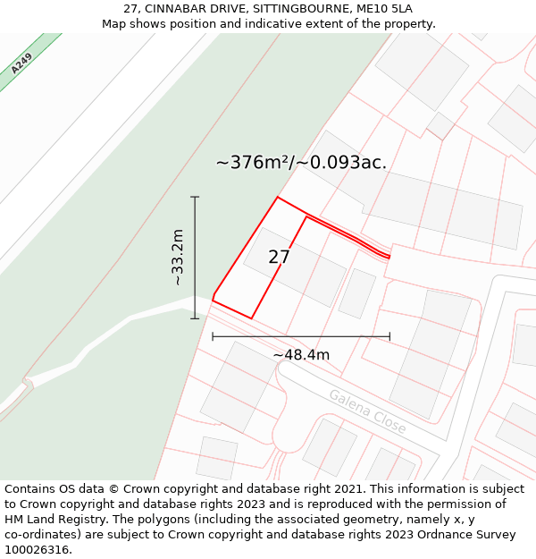 27, CINNABAR DRIVE, SITTINGBOURNE, ME10 5LA: Plot and title map