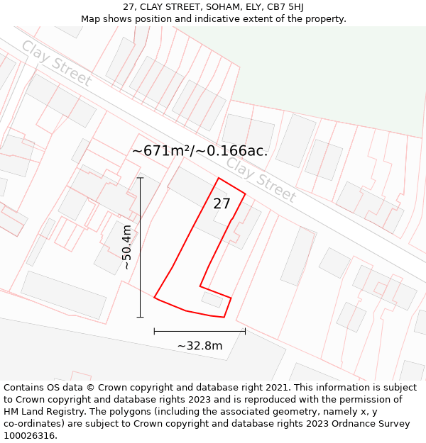 27, CLAY STREET, SOHAM, ELY, CB7 5HJ: Plot and title map