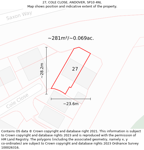 27, COLE CLOSE, ANDOVER, SP10 4NL: Plot and title map