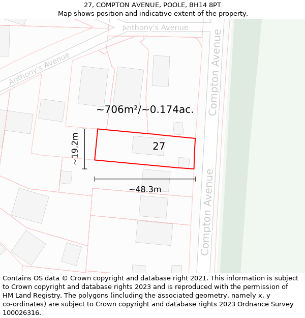 27, COMPTON AVENUE, POOLE, BH14 8PT: Plot and title map
