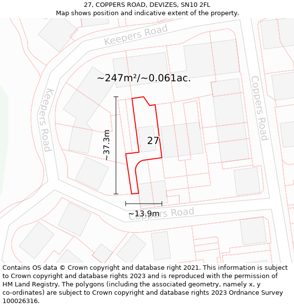 27, COPPERS ROAD, DEVIZES, SN10 2FL: Plot and title map