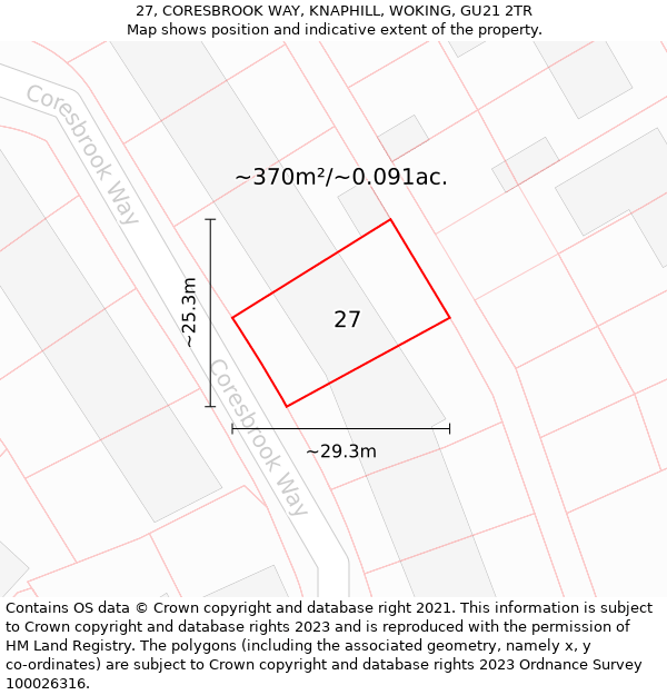 27, CORESBROOK WAY, KNAPHILL, WOKING, GU21 2TR: Plot and title map