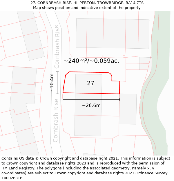 27, CORNBRASH RISE, HILPERTON, TROWBRIDGE, BA14 7TS: Plot and title map