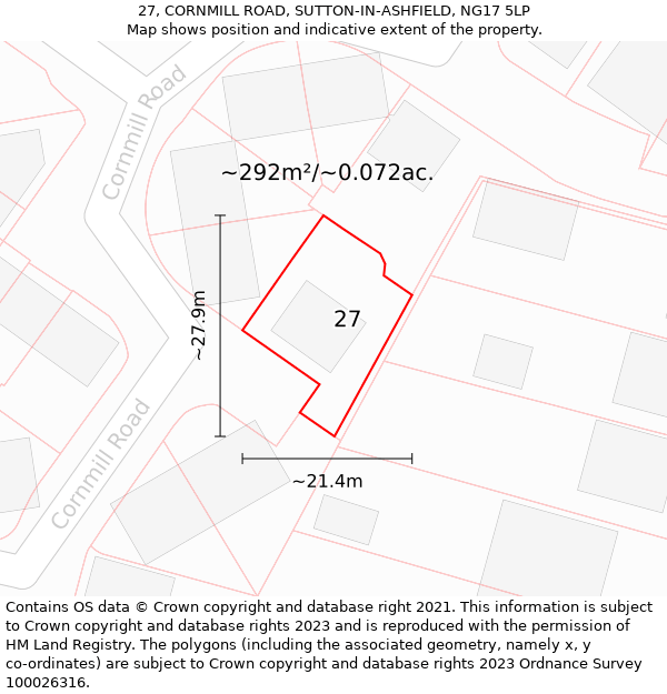 27, CORNMILL ROAD, SUTTON-IN-ASHFIELD, NG17 5LP: Plot and title map