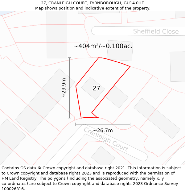 27, CRANLEIGH COURT, FARNBOROUGH, GU14 0HE: Plot and title map