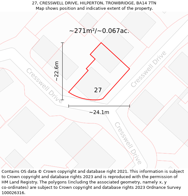 27, CRESSWELL DRIVE, HILPERTON, TROWBRIDGE, BA14 7TN: Plot and title map