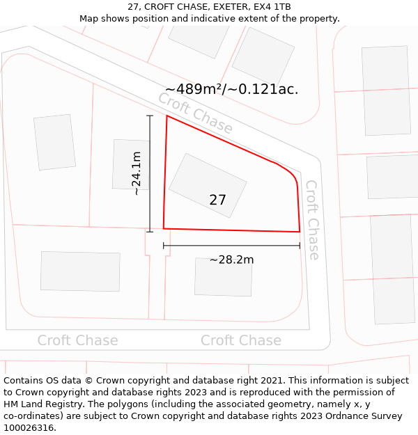 27, CROFT CHASE, EXETER, EX4 1TB: Plot and title map