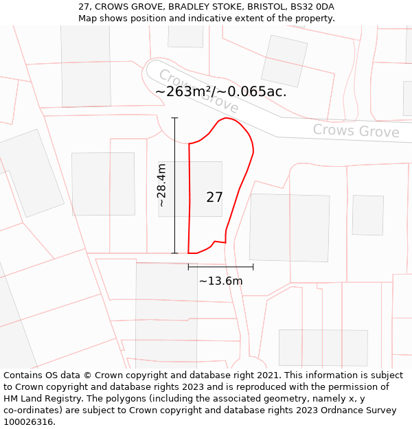 27, CROWS GROVE, BRADLEY STOKE, BRISTOL, BS32 0DA: Plot and title map