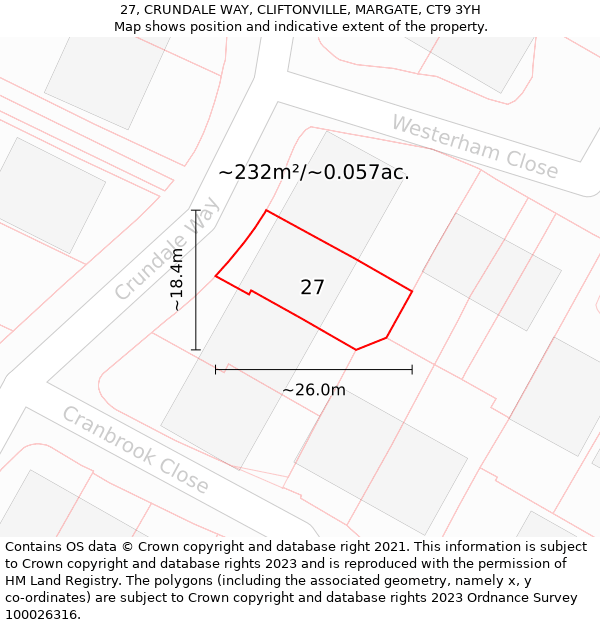 27, CRUNDALE WAY, CLIFTONVILLE, MARGATE, CT9 3YH: Plot and title map