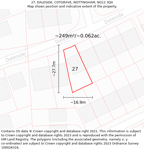 27, DALESIDE, COTGRAVE, NOTTINGHAM, NG12 3QA: Plot and title map