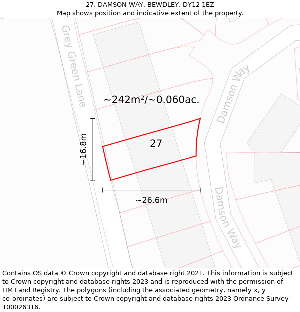 27, DAMSON WAY, BEWDLEY, DY12 1EZ: Plot and title map