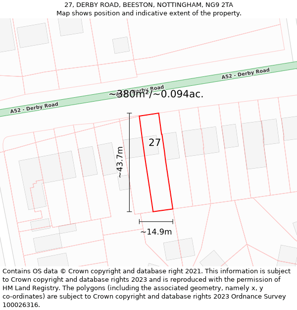 27, DERBY ROAD, BEESTON, NOTTINGHAM, NG9 2TA: Plot and title map